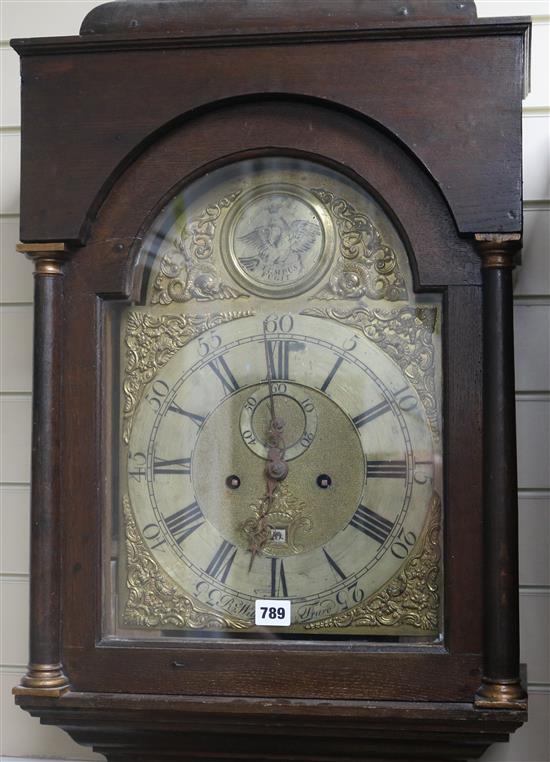 A Richard Wills of Truro late 18th century oak 8 day longcase clock, H.220cm